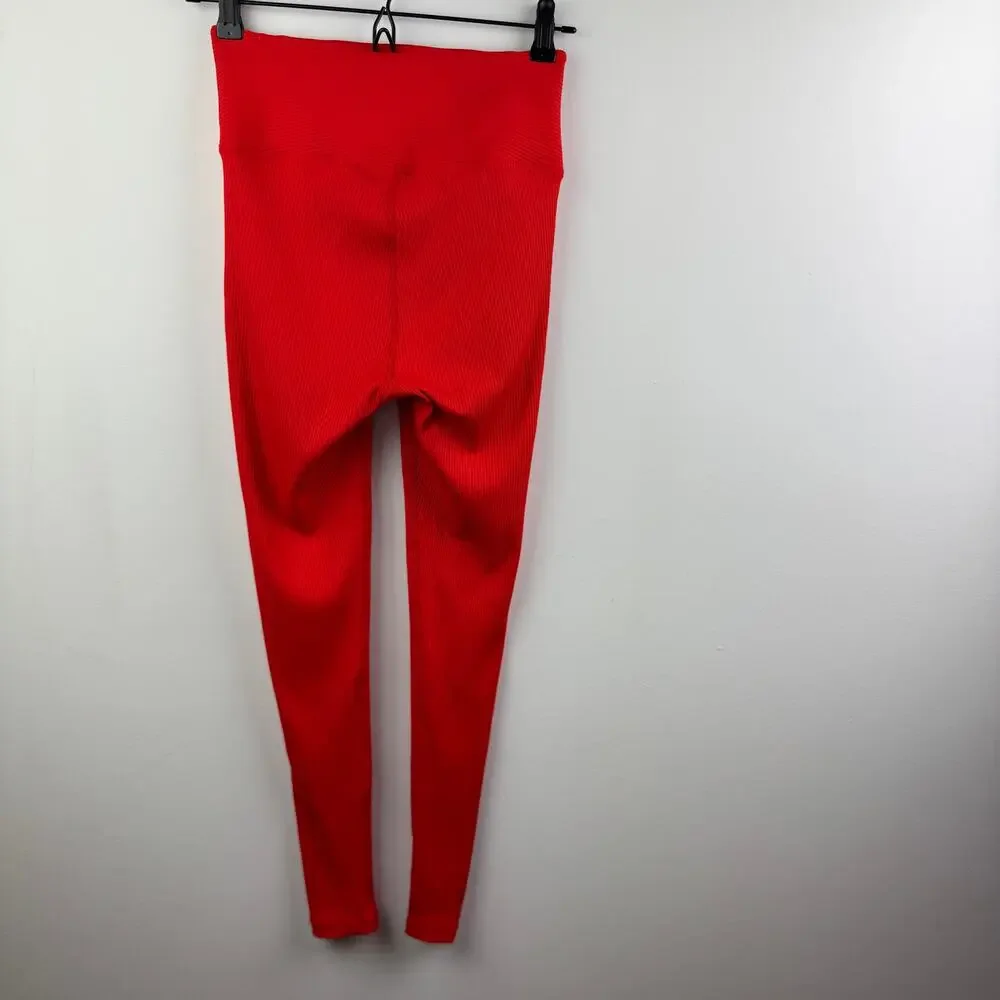 YEAR OF OURS Red Legging Stretch Lace-Up Ribbed Football High-Waisted SZ S Small - Picture 3 of 4